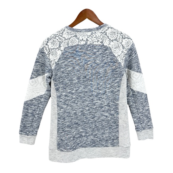 REBECCA TAYLOR Lace Insert Sweatshirt Gray White Silver - Picture 2 of 7